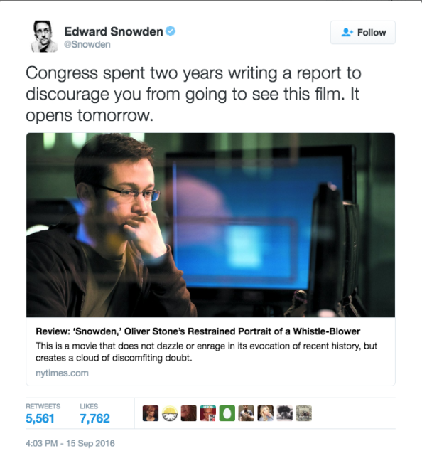 Edward Snowden - Snowden Movie - Twitter