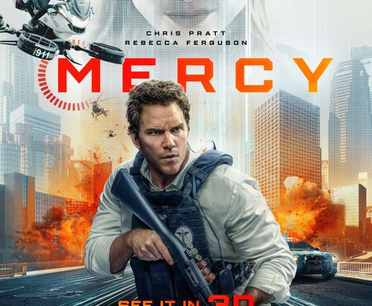 Dramatic Mercy poster highlighting the AI trial theme