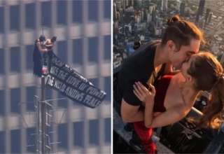 Featured image for Empire State Building Climbers Revealed: Couple From Netflix?s ?Skywalkers? Doc Appear to Get Engaged Atop Skyscraper